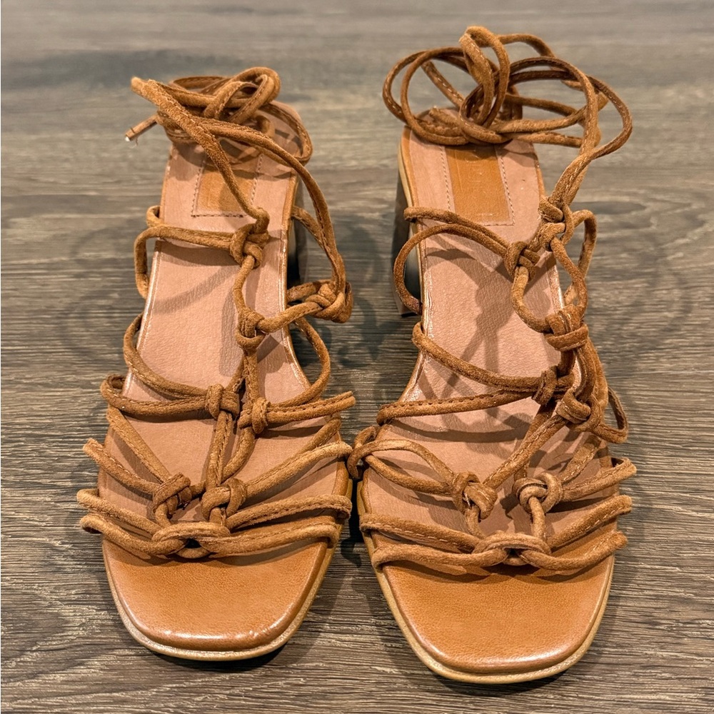 TOPSHOP Gladiator Shiny Block Heel Lace Up Sandals Size 39✨
